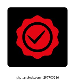 Valid icon from Award Buttons OverColor Set. Icon style is intensive red and black colors, flat rounded square button, white background.