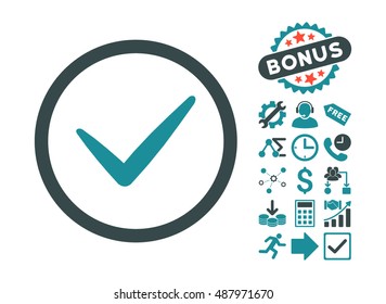 Valid icon with bonus pictogram. Vector illustration style is flat iconic bicolor symbols, soft blue colors, white background.