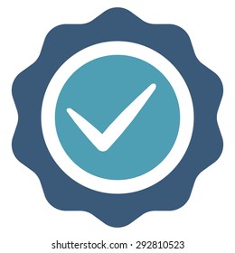 Valid icon from Competition & Success Bicolor Icon Set. Vector style: flat bicolor symbols, cyan and blue colors, rounded angles, white background.