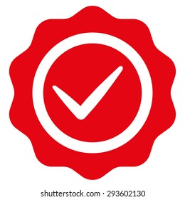 Valid icon from Competition & Success Bicolor Icon Set. Vector style: flat symbols, red color, rounded angles, white background.