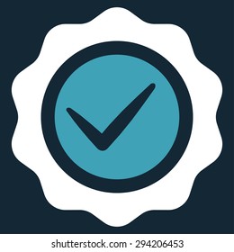 Valid icon from Competition & Success Bicolor Icon Set. Vector style: flat bicolor symbols, blue and white colors, rounded angles, dark blue background.