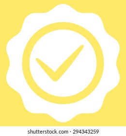 Valid icon from Competition & Success Bicolor Icon Set. Vector style: flat symbols, white color, rounded angles, yellow background.