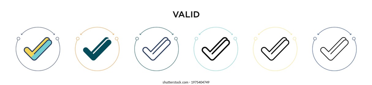Valid icon in filled, thin line, outline and stroke style. Vector illustration of two colored and black valid vector icons designs can be used for mobile, ui, web