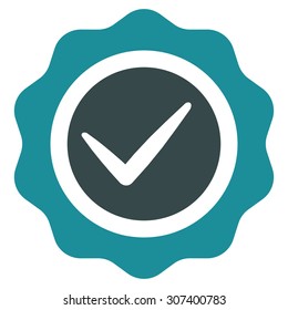 Valid icon. Vector style is flat bicolor symbols, soft blue colors, rounded angles, white background.