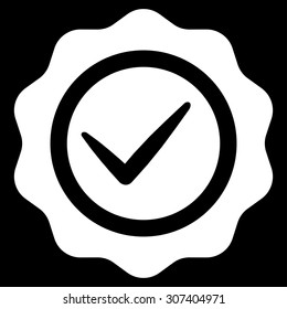 Valid icon. Vector style is flat symbols, white color, rounded angles, black background.