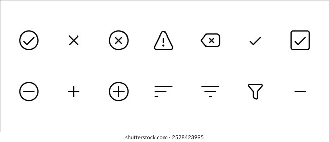 Valid invalid add remove funnel filter icon in different style vector illustration.Black valid vector icons designed in filled, outline, line and stroke style can be used for web, mobile, ui