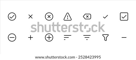 Valid invalid add remove funnel filter icon in different style vector illustration.Black valid vector icons designed in filled, outline, line and stroke style can be used for web, mobile, ui