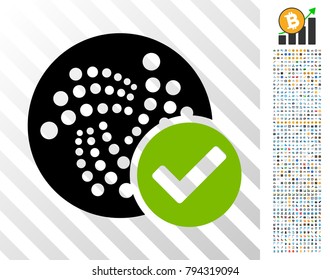 Valid Iota pictograph with 7 hundred bonus bitcoin mining and blockchain icons. Vector illustration style is flat iconic symbols design for cryptocurrency software.