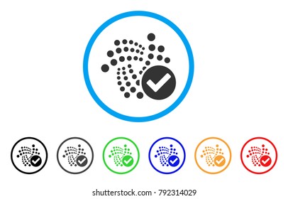 Valid Iota rounded icon. Style is a flat gray symbol inside light blue circle with additional color versions. Valid Iota vector designed for web and software interfaces.