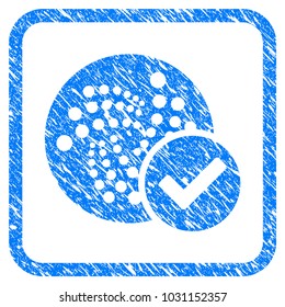 Valid Iota rubber seal stamp watermark. Icon vector symbol with grunge design and unclean texture inside rounded rectangle. Scratched blue sign on a white background.