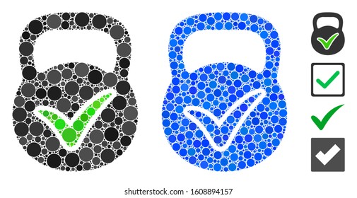 Valid mass composition of filled circles in different sizes and color tinges, based on valid mass icon. Vector filled circles are grouped into blue composition.