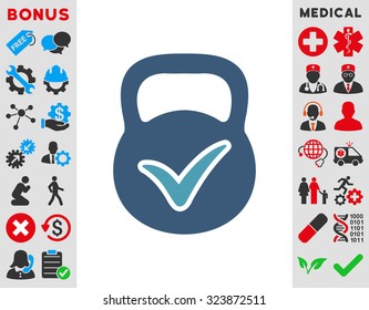 Valid Mass vector icon. Style is bicolor flat symbol, cyan and blue colors, rounded angles, white background.