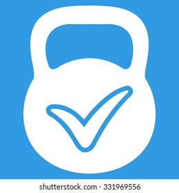 Valid Mass vector icon. Style is flat symbol, white color, rounded angles, blue background.