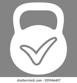 Valid Mass vector icon. Style is flat symbol, white color, rounded angles, gray background.