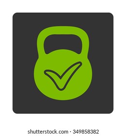 Valid Mass vector icon. Style is flat rounded square button, eco green and gray colors, white background.