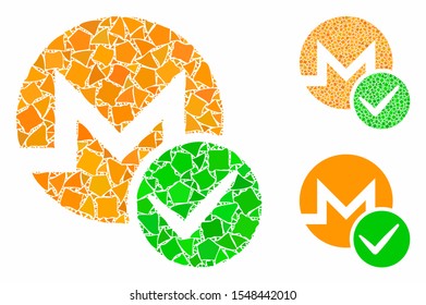 Valid Monero composition of rugged items in variable sizes and shades, based on valid Monero icon. Vector rough items are united into collage. Valid Monero icons collage with dotted pattern.