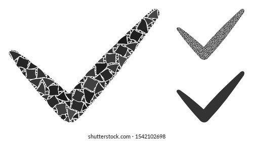Valid mosaic of raggy elements in different sizes and shades, based on valid icon. Vector abrupt elements are united into mosaic. Valid icons collage with dotted pattern.