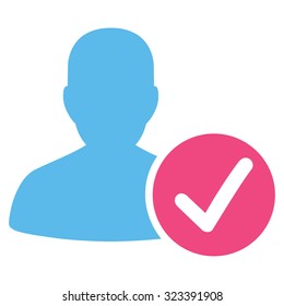 Valid Patient vector icon. Style is bicolor flat symbol, pink and blue colors, rounded angles, white background.