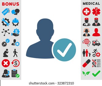 Valid Patient vector icon. Style is bicolor flat symbol, cyan and blue colors, rounded angles, white background.