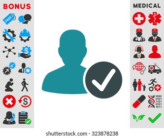 Valid Patient vector icon. Style is bicolor flat symbol, soft blue colors, rounded angles, white background.