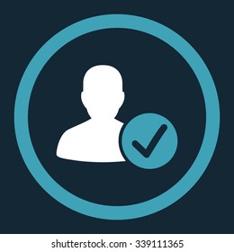 Valid Patient vector icon. Style is bicolor flat rounded symbol, blue and white colors, rounded angles, dark blue background.