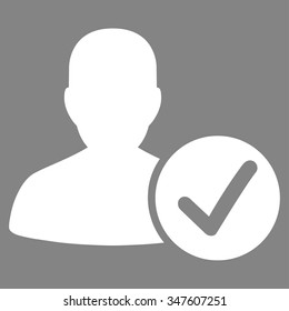 Valid Patient vector icon. Style is flat symbol, white color, rounded angles, gray background.