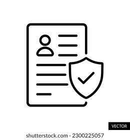 Valid personal doc, insurance policy, identity document verification concept icon in line style design for website, app, ui, isolated on white background. Editable stroke. EPS 10 vector illustration.