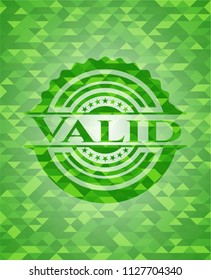 Valid realistic green emblem. Mosaic background