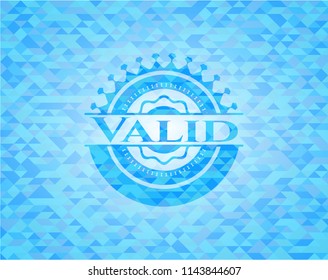 Valid realistic sky blue emblem. Mosaic background
