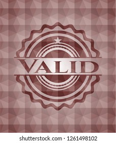 Valid red seamless emblem or badge with abstract geometric pattern background.