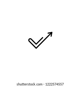 Valid Seal with up arrow icon. tick made of thread or line. Flat OK sticker icon.  Accept button. Check Mark. Good, grow quality. Black gradient  line pictogram isolated on white. Vector