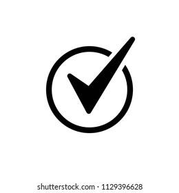 Valid Seal icon. Black circle  tick. Flat OK sticker icon. Isolated on white. Accept button. Good for web and software interfaces. Vector illustration.