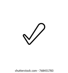Valid Seal icon. Black outline tick. Flat OK sticker icon. Isolated on white. Accept button. Good for web and software interfaces. Vector illustration. Check Mark. 