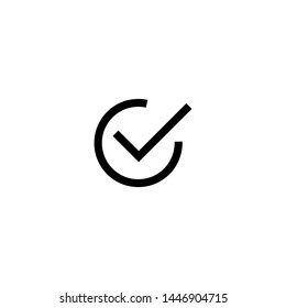 Valid Seal icon. black tick in circle. Flat OK sticker icon. Isolated on white. Accept button. Good for web and software interfaces. Vector illustration.