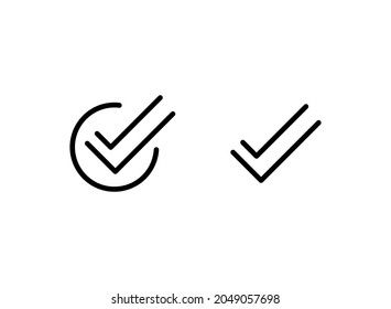 Gültiges Siegel-Symbol. Schwarzes Zeckenset. Linie OK-Aufkleber Symbol. Einzeln auf Weiß. Akzeptieren Sie die Schaltfläche. Gut für Web- und Softwareschnittstellen. Vektorgrafik. Markieren. 