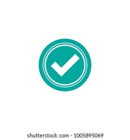 Valid Seal icon. Blue circle with  outline and white tick. Flat OK sticker icon. Isolated on white. Accept button. Good for web and software interfaces. Vector illustration.