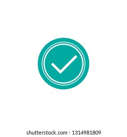 Valid Seal icon. Blue circle with  outline and white tick. Flat OK sticker icon. Isolated on white. Accept button. Good for web and software interfaces. Vector illustration.