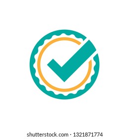 Valid Seal icon. Blue circle with ribbon outline and blue squared tick.  