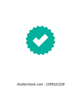 Valid Seal icon. Blue circle with ribbon outline and white tick. Flat OK sticker icon. Isolated on white. Accept button. Good for web and software interfaces. Vector illustration.