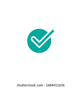 Valid Seal icon. Blue circle with ribbon outline and blue tick. Flat OK sticker icon. Isolated on white. Accept button. Good for web and software interfaces. Vector illustration.