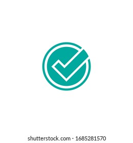 Valid Seal icon. Blue circle with ribbon outline and blue tick. Flat OK sticker icon. Isolated on white. Accept button. Good for web and software interfaces. Vector illustration.