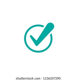 Valid Seal icon. Blue funny tick in circle. Flat OK sticker icon. Isolated on white. Accept button. Good for web and software interfaces. Vector illustration.