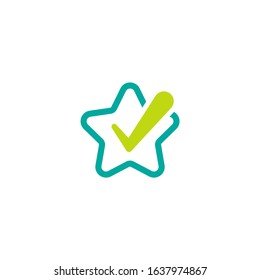 Valid Seal icon. Blue star with green tick. Flat OK sticker icon. Isolated on white. Accept button. Vector award illustration. Quality Verified. Certified medal. Approved stamp