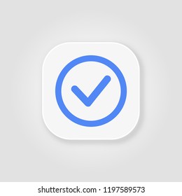 Valid Seal icon. Blue tick in blue circle. Flat OK sticker icon.