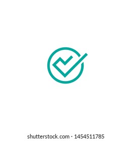 Valid Seal icon. Blue tick made of thread or line in circle. Flat OK sticker icon. Isolated on white. Accept button. Good for web and software interfaces. Vector illustration.