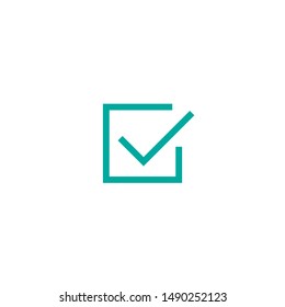 Valid Seal icon. Blue tick in squared box. Flat OK sticker icon. Isolated on white. Accept button. Good for web and software interfaces. Vector illustration. Check Mark. 