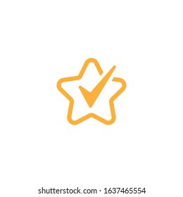 Valid Seal Icon. Golden Star With Gold Tick. Flat OK Sticker Icon. Isolated On White. Accept Button. Vector Award Illustration. Quality Verified. Certified Medal. Approved Stamp