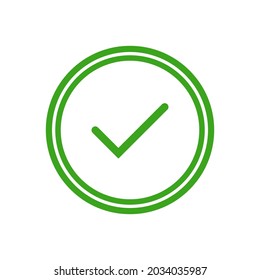 Valid Seal icon. Green circle with green tick. Flat OK sticker icon. Isolated on white. Accept button. Good for web and software interfaces. Vector illustration.