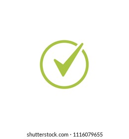 Valid Seal icon. Green tick in green circle. Flat OK sticker icon. Isolated on white. Accept button. Good for web and software interfaces. Vector illustration.