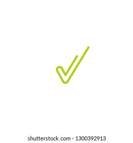 Valid Seal icon. Green tick made of thread or line. Flat OK sticker icon. Isolated on white. Accept button. Good for web and software interfaces. Vector illustration.